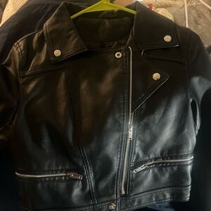 Cropped Black Leather Jacket